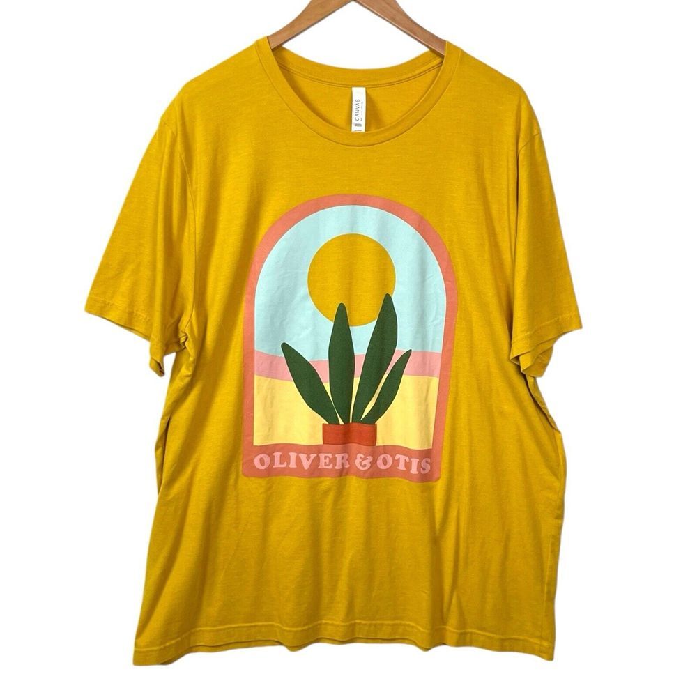 Oliver & Otis Size 2XL T-Shirt W/Plant‎ and Sun On Front Dark Yellow Soft Tee